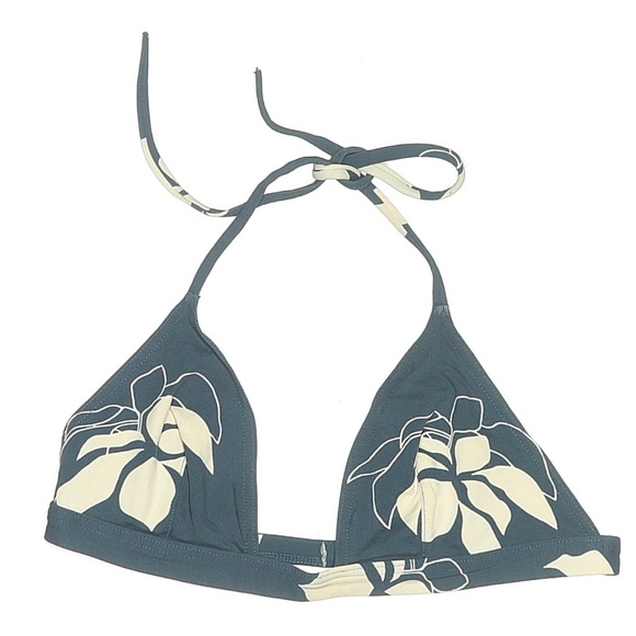 Eres Teal Floral Halter Triangle Bikini Swim Top Adjustable Clasp Size 12 Womens